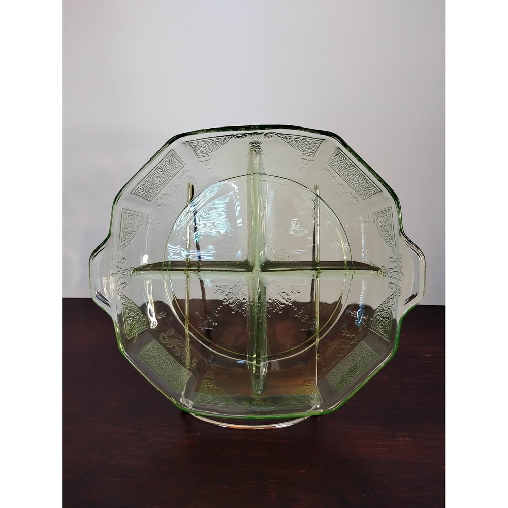 Vintage Hocking Green Uranium Glass Princess Divided Relish Dish Tray 9.5in‎